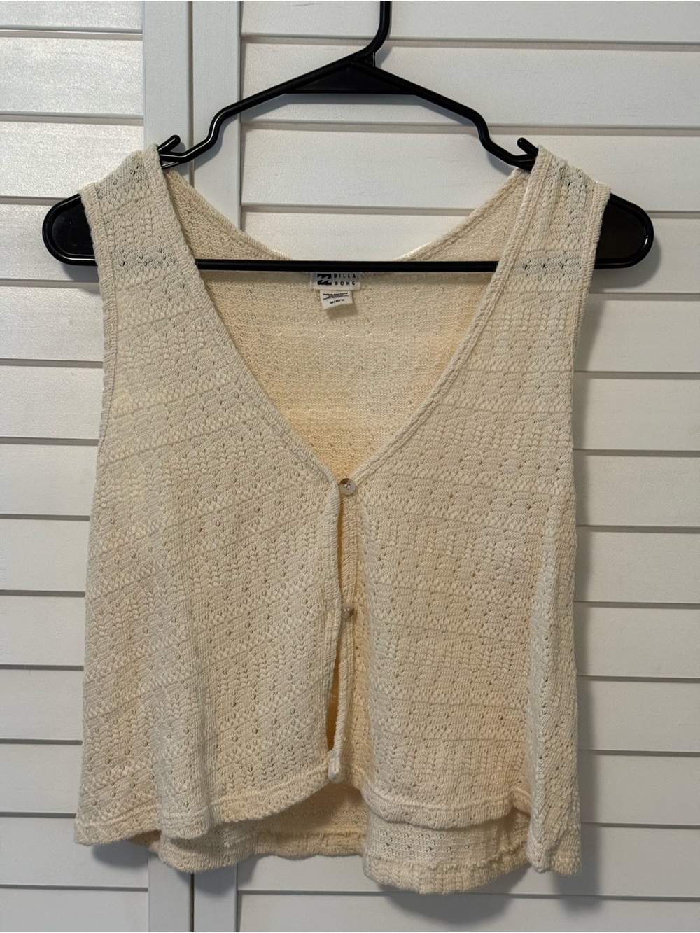 Billabong Cream Crochet Knit Button-Front Tank Top Size Medium